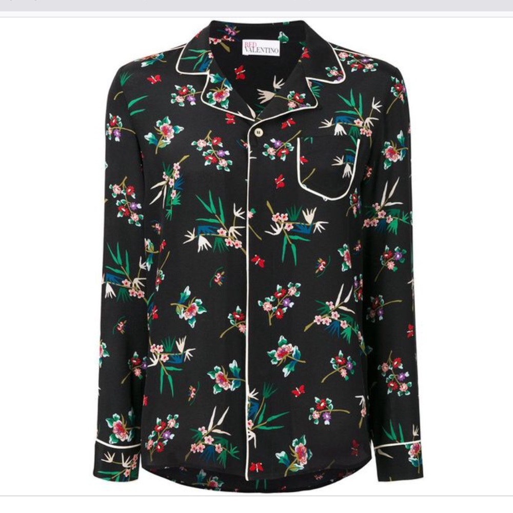 VALENTINO GARAVANI | NWT Trunk Show Release Italy | Black Floral Silk Blouse | M
